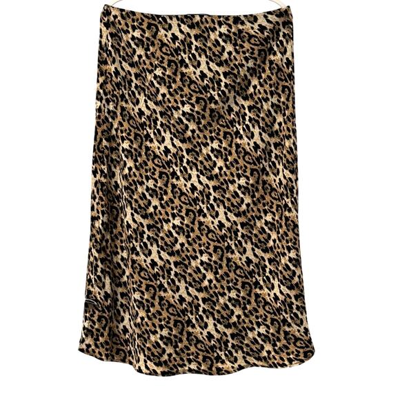 NWT OAT New York Pull On Satin Leopard Print Midi Skirt - Picture 3 of 10